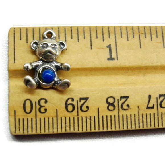 925 Lapis Bear Sterling Silver Pendant Charm Patina Vintage - Picture 5 of 8
